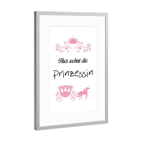 Poster mit Rahmen Silber "Prinzessin" artboxONE - Typografie,Für Kinder,Schwarzweiß
