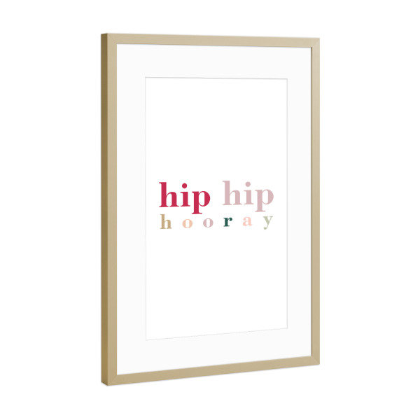 Poster mit Rahmen Gold "Hip hip hooray" artboxONE - Typografie