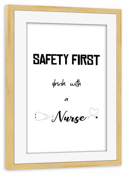 Poster mit Rahmen kiefer "Safety first" artboxONE - Typografie,Schwarzweiß