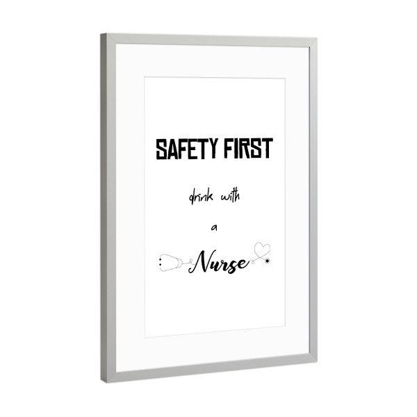 Poster mit Rahmen Silber "Safety first" artboxONE - Typografie,Schwarzweiß