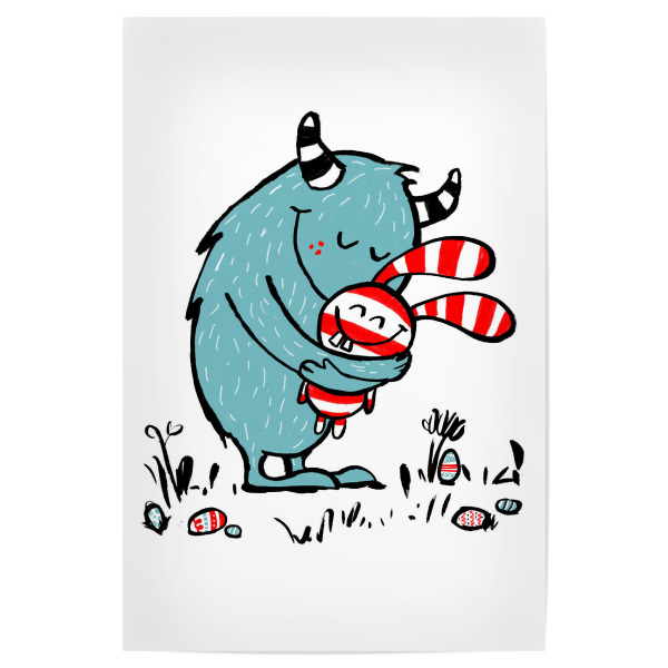 Poster 30x20 cm "Monster Loves Bunny" artboxONE - Für Kinder,Comic,Liebe,Lustig