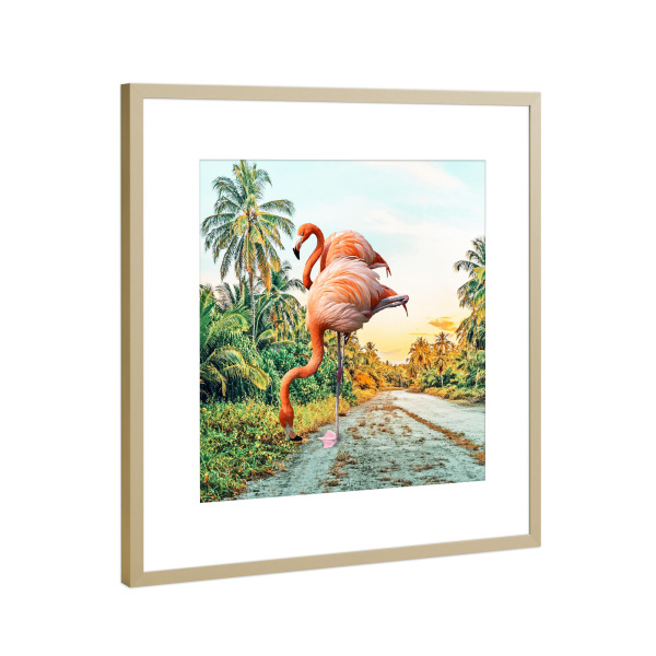 Poster mit Rahmen Gold "Flamingo Vacay" artboxONE - Natur,Tiere
