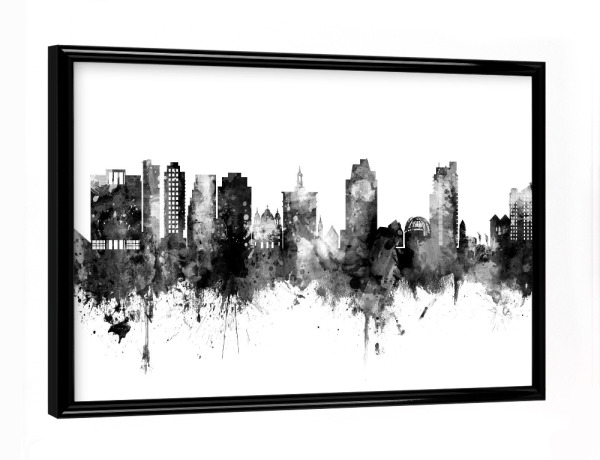 Poster mit schwarzem Rahmen "San Jose California Skyline Black" artboxONE - Städte,Schwarzweiß