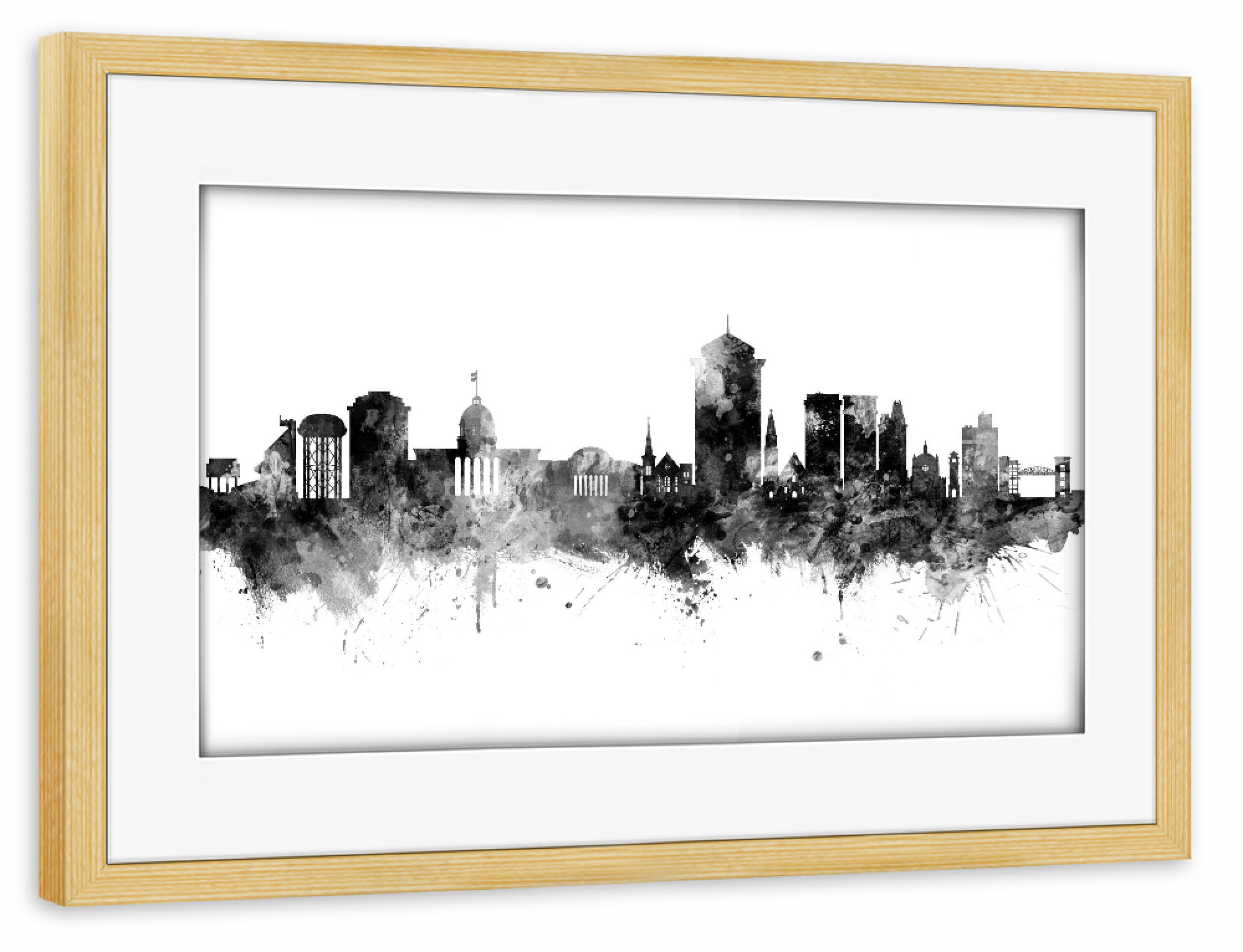 Poster mit Rahmen kiefer "Montgomery Alabama Skyline Black" artboxONE - Städte,Schwarzweiß