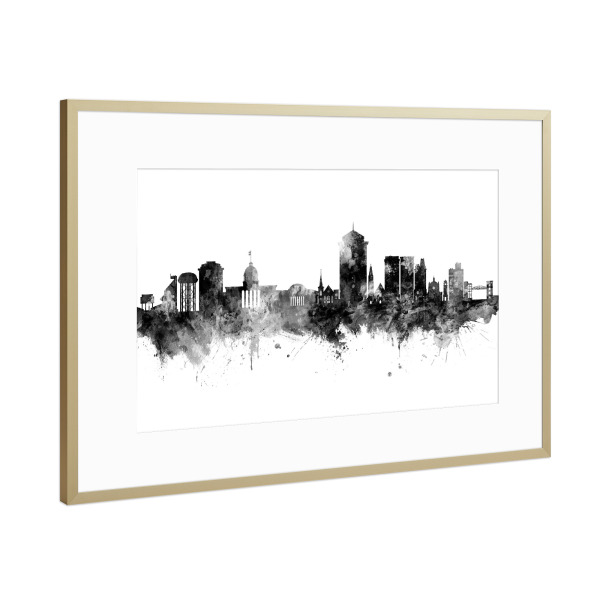 Poster mit Rahmen Gold "Montgomery Alabama Skyline Black" artboxONE - Städte,Schwarzweiß