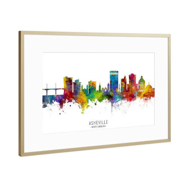 Poster mit Rahmen Gold "Asheville Skyline txt" artboxONE - Städte