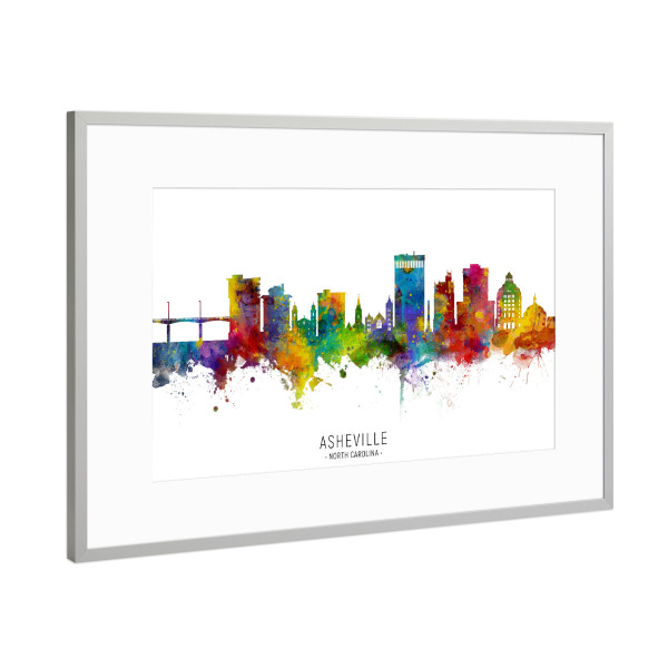 Poster mit Rahmen Silber "Asheville Skyline txt" artboxONE - Städte