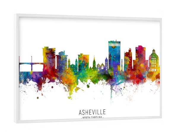 Poster mit weißem Rahmen "Asheville Skyline txt" artboxONE - Städte