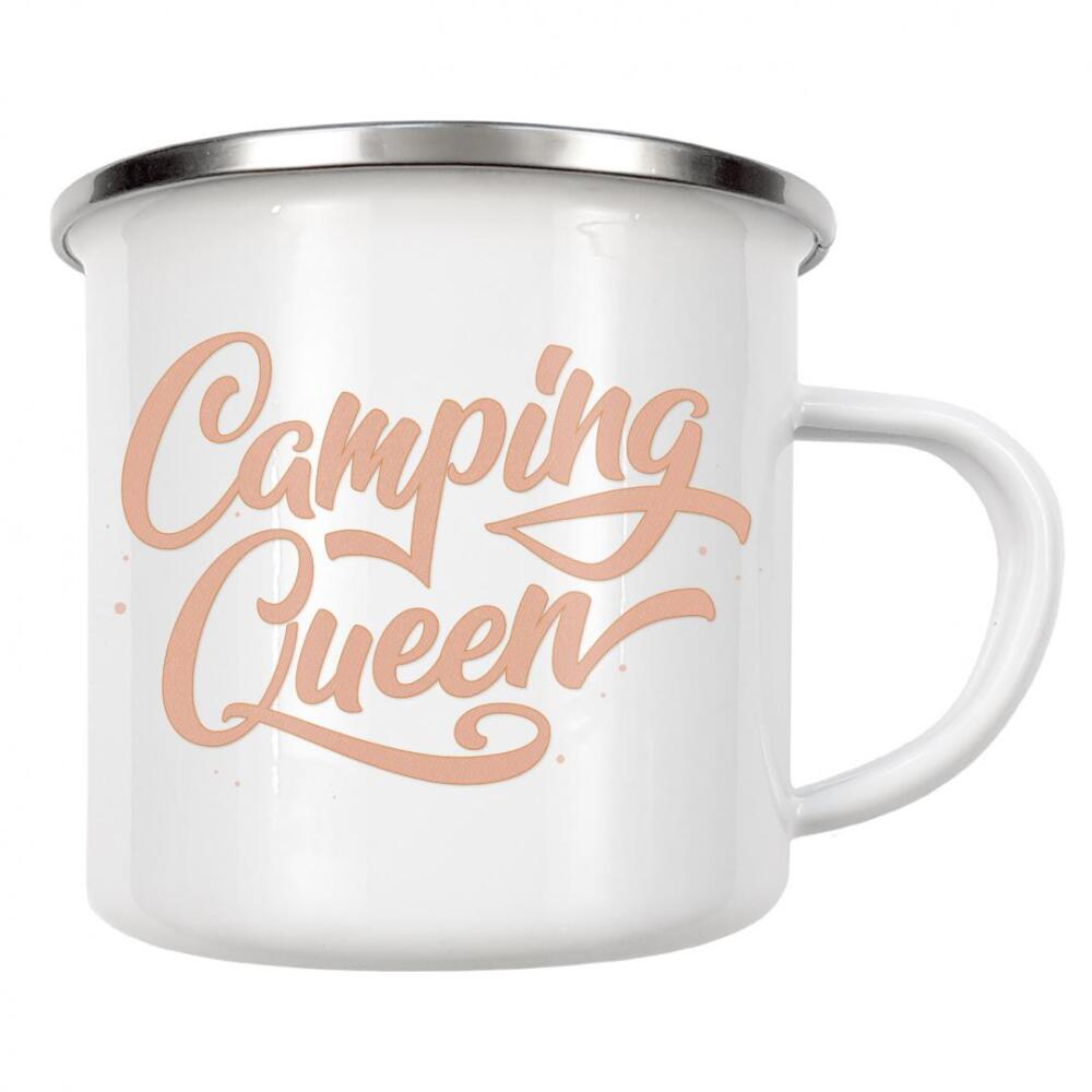 Emaille Tasse "Camping Queen: Orange" artboxONE - Typografie,Für Mama,Lustig