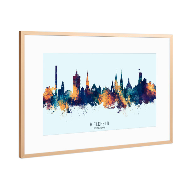 Poster mit Rahmen Kupfer "Bielefeld Skyline BlueOrange" artboxONE - Städte