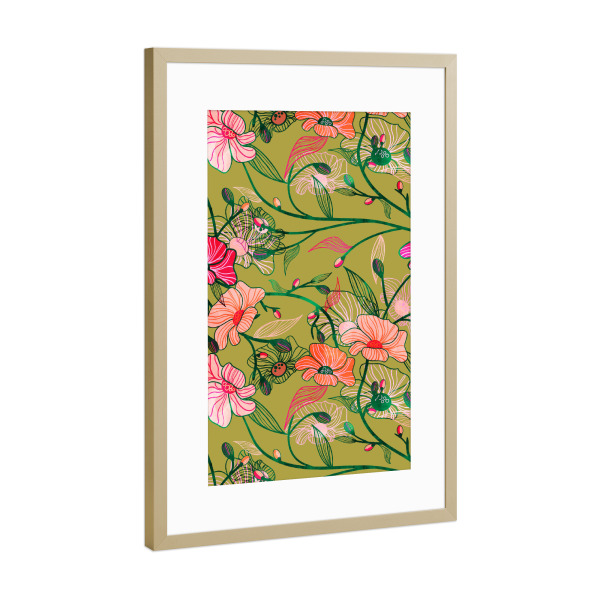 Poster mit Rahmen Gold "Twinning" artboxONE - Floral