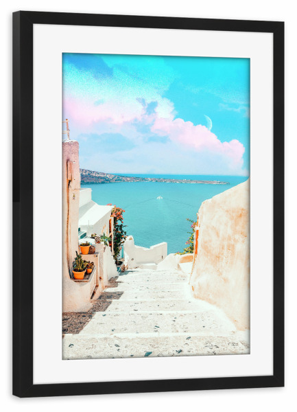 Poster mit Rahmen schwarz "Surreal Greece" artboxONE - Städte,Architektur