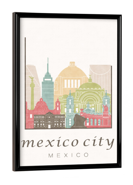 Poster mit schwarzem Rahmen "Mexico City skyline pastel" artboxONE - Städte,Architektur