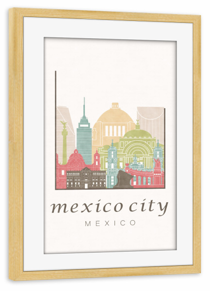 Poster mit Rahmen kiefer "Mexico City skyline pastel" artboxONE - Städte,Architektur