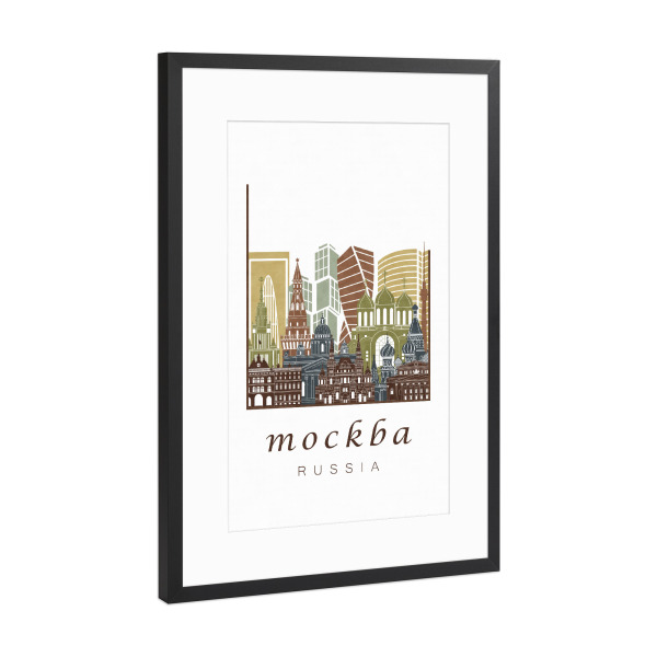 Poster mit Rahmen Schwarz (Metallic) "Moscow skyline light brown" artboxONE - Städte,Architektur