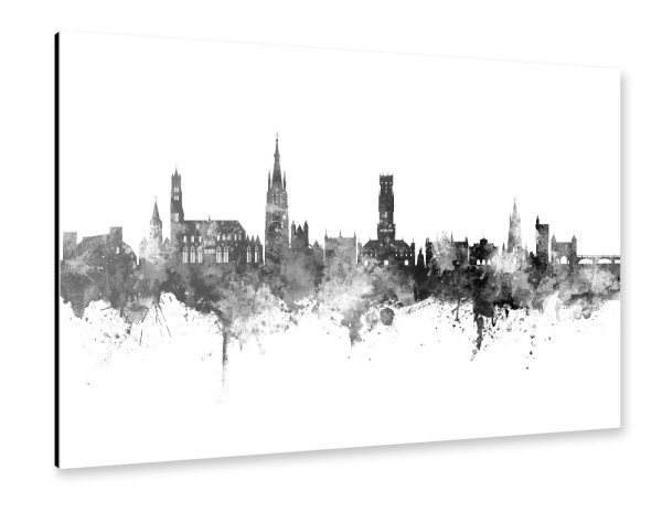 Alu-Dibond "Bruges Belgium Skyline Black" 30x20 cm artboxONE