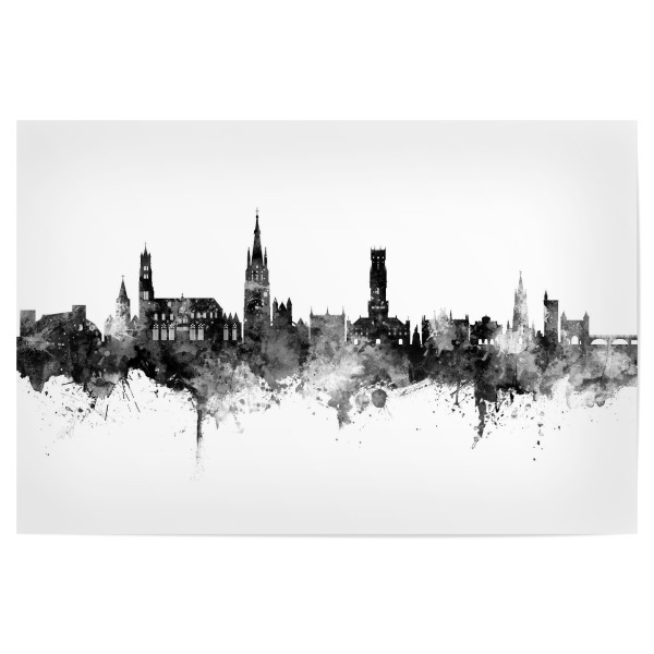 Poster 30x20 cm "Bruges Belgium Skyline Black" artboxONE - Städte,Schwarzweiß
