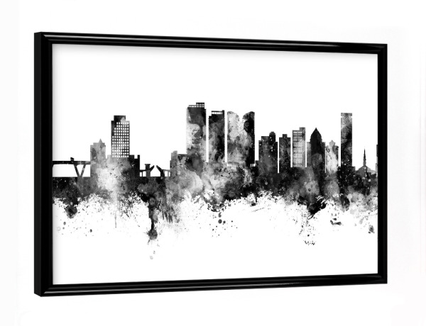 Poster mit schwarzem Rahmen "Fort Lauderdale Skyline Black" artboxONE - Städte,Schwarzweiß