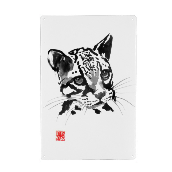 Metall Poster "Baby leopard drawing" artboxONE - Tiere,Schwarzweiß - Leopard,Japan,Sumie,Tier,Animal,Wild,Naure,Natur,Baby,Zen - Blechschild