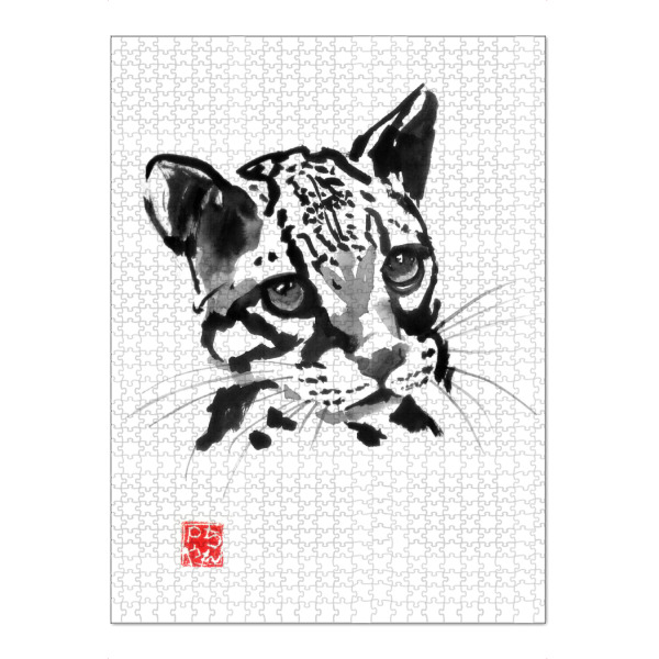 Puzzle Ravensburger "Baby leopard drawing" artboxONE - Tiere,Schwarzweiß - Leopard,Japan,Sumie,Tier,Animal,Wild,Naure,Natur,Baby,Zen - Bild leopard