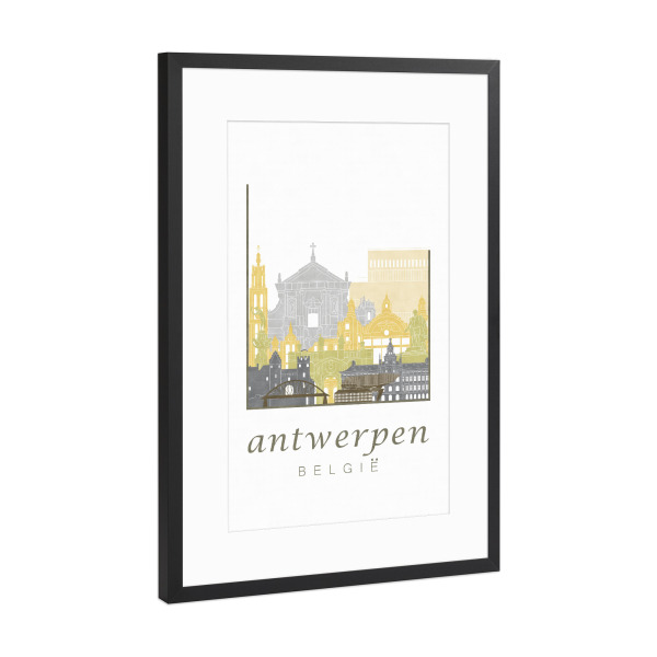 Poster mit Rahmen Schwarz (Metallic) "Antwerp skyline desert" artboxONE - Städte,Architektur