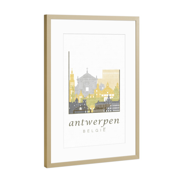 Poster mit Rahmen Gold "Antwerp skyline desert" artboxONE - Städte,Architektur