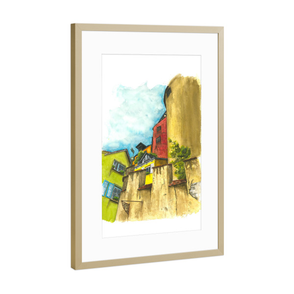 Poster mit Rahmen Gold "Old Wall" artboxONE - Architektur