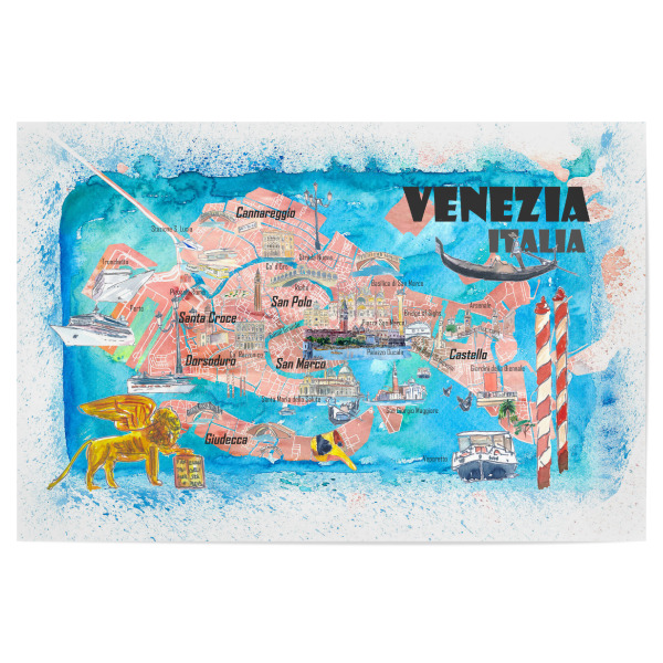 Poster "Venedig Illustrierte Karte" artboxONE - Städte,Städte / Venedig,Kartografie