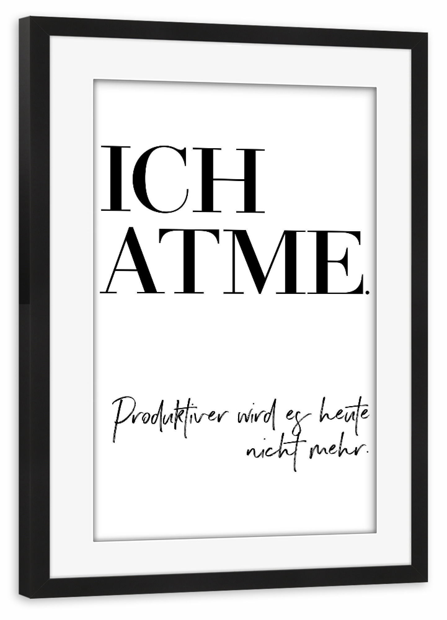 Poster mit Rahmen schwarz "Ich atme" artboxONE - Typografie,Schwarzweiß