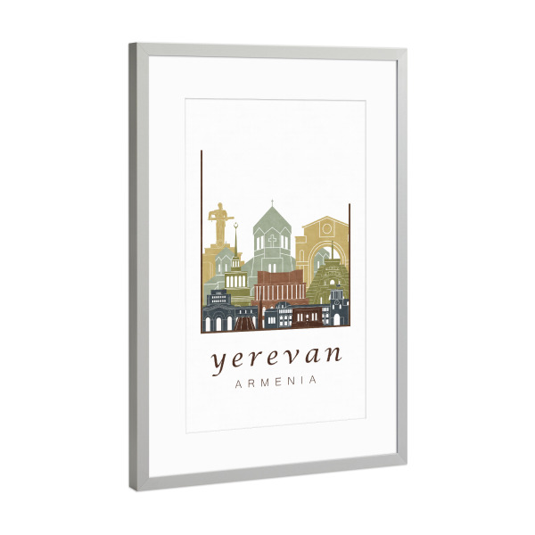 Poster mit Rahmen Silber "Yerevan skyline light brown" artboxONE - Städte,Architektur