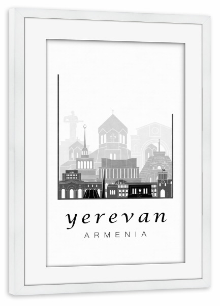 Poster mit Rahmen weiß "Yerevan skyline black & white" artboxONE - Städte,Schwarzweiß,Architektur