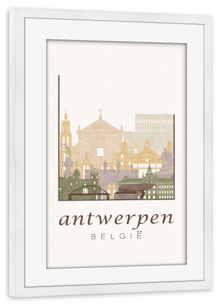 Poster mit Rahmen weiß "Antwerp skyline rustic" artboxONE - Städte,Architektur