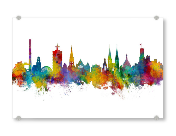 Acrylglasbild "Bielefeld Germany Skyline" artboxONE - Städte - Bielefeld,Deutschland,Skyline,Cityscape,Stadtbild,Watercolor,City,Germany,Colorful,Bunt