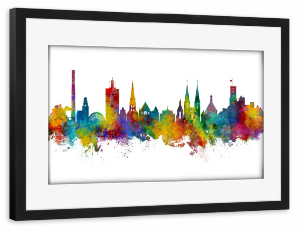 Poster mit Rahmen schwarz "Bielefeld Germany Skyline" artboxONE - Städte
