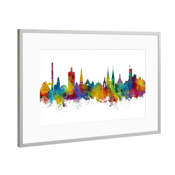 Poster mit Rahmen Silber "Bielefeld Germany Skyline" artboxONE - Städte