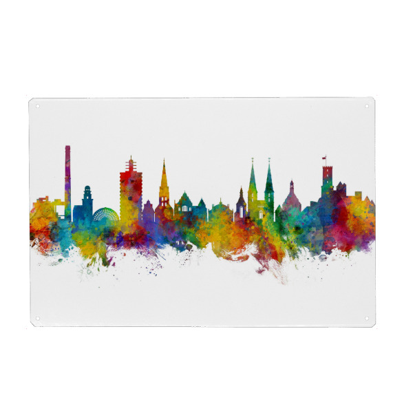 Metall Poster "Bielefeld Germany Skyline" artboxONE - Städte - Bielefeld,Deutschland,Skyline,Cityscape,Stadtbild,Watercolor,City,Germany,Colorful,Bunt