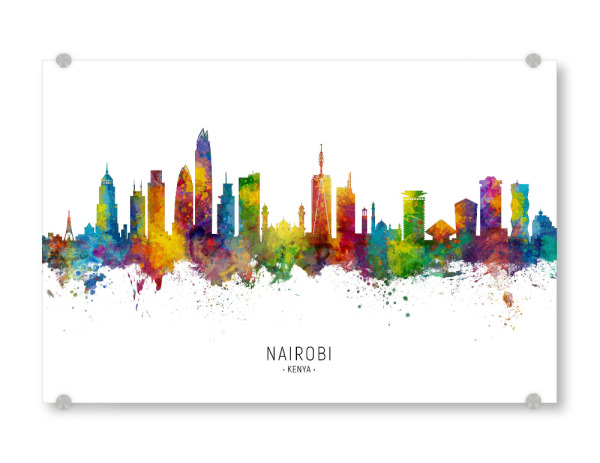 Acrylglasbild "Nairobi Kenya Skyline txt" artboxONE - Städte - Nairobi,Kenya,Skyline,Cityscape,Stadtbild,Watercolor,Pride,City,Stadt,Colorful,Bunt