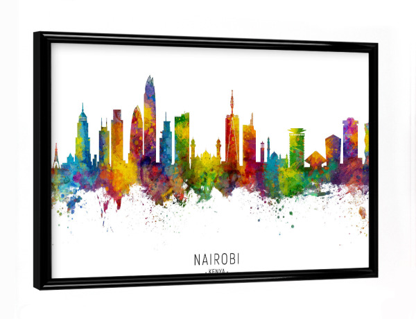 Poster mit schwarzem Rahmen "Nairobi Kenya Skyline txt" artboxONE - Städte