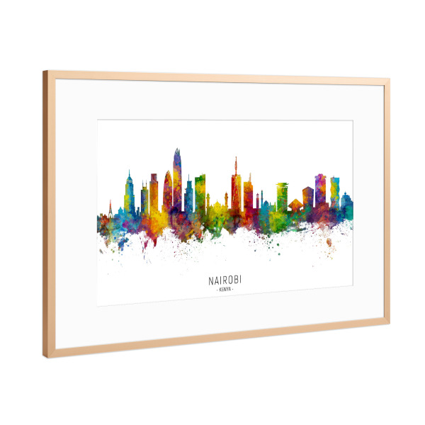 Poster mit Rahmen Kupfer "Nairobi Kenya Skyline txt" artboxONE - Städte