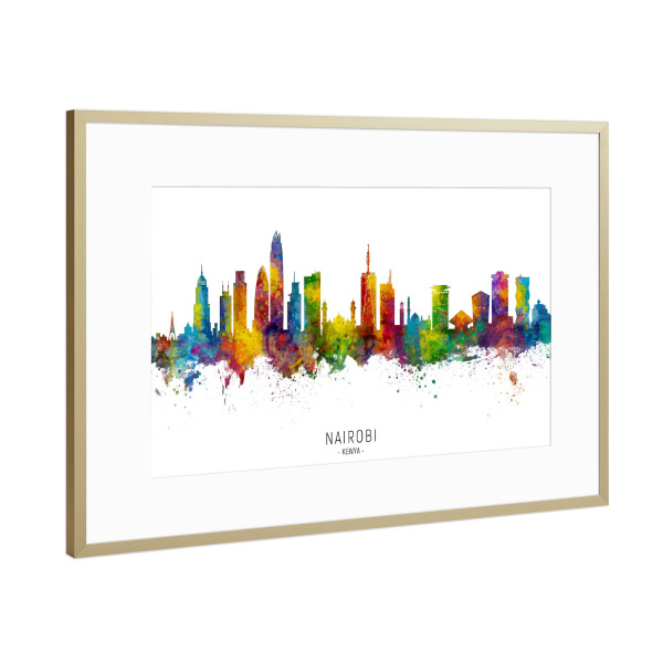 Poster mit Rahmen Gold "Nairobi Kenya Skyline txt" artboxONE - Städte