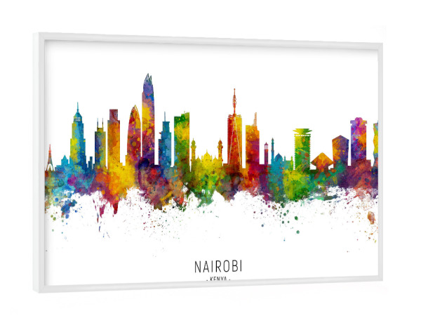 Poster mit weißem Rahmen "Nairobi Kenya Skyline txt" artboxONE - Städte