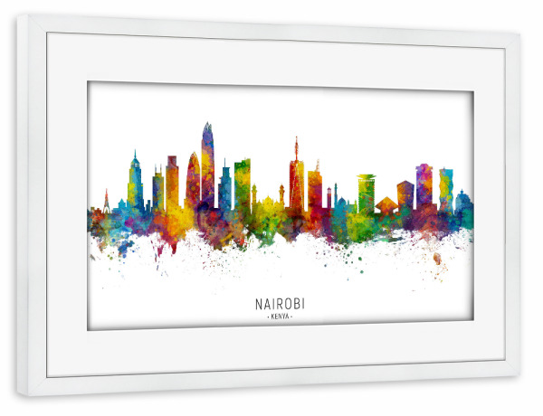 Poster mit Rahmen weiß "Nairobi Kenya Skyline txt" artboxONE - Städte
