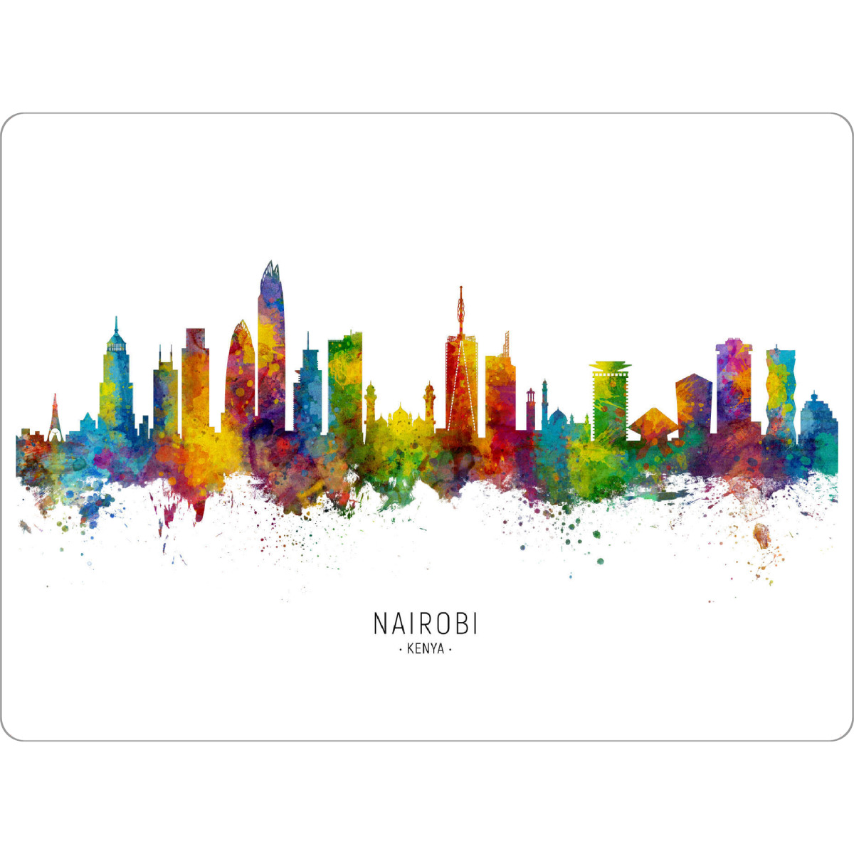 Tischset "Nairobi Kenya Skyline txt" artboxONE - Städte - Nairobi,Kenya,Skyline,Cityscape,Stadtbild,Watercolor,Pride,City,Stadt,Colorful,Bunt