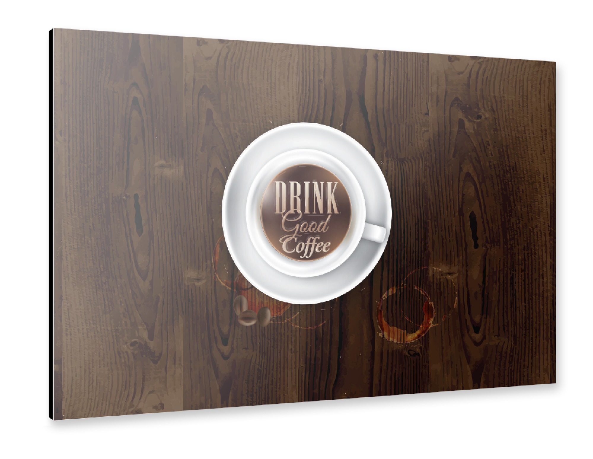 Alu-Dibond "Coffee cup dark wood" 30x20 cm artboxONE