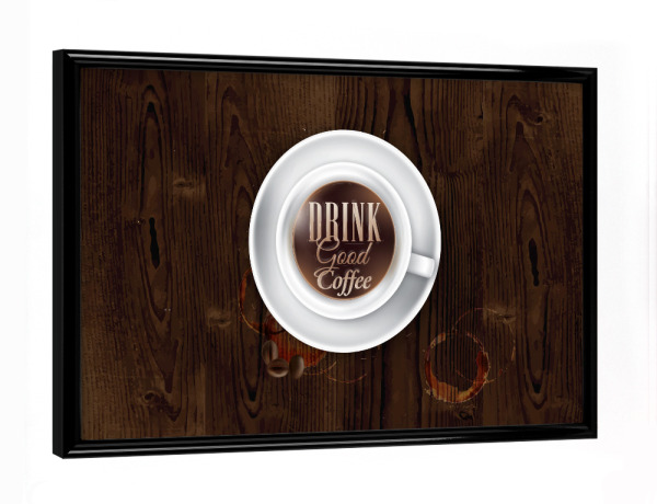 Poster mit schwarzem Rahmen "Coffee cup dark wood" artboxONE - Essen & Trinken - Cup,Coffee,Dark,Wood,Espresso,Hot,Tasty,Kaffee,Tasse