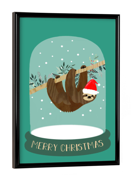 Poster mit schwarzem Rahmen "Faultier Schneekugel" artboxONE - Typografie,Tiere,Weihnachten