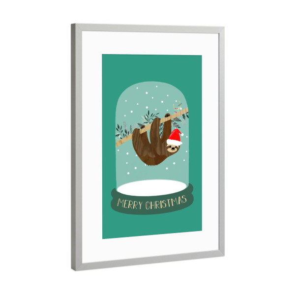 Poster mit Rahmen Silber "Faultier Schneekugel" artboxONE - Typografie,Tiere,Weihnachten