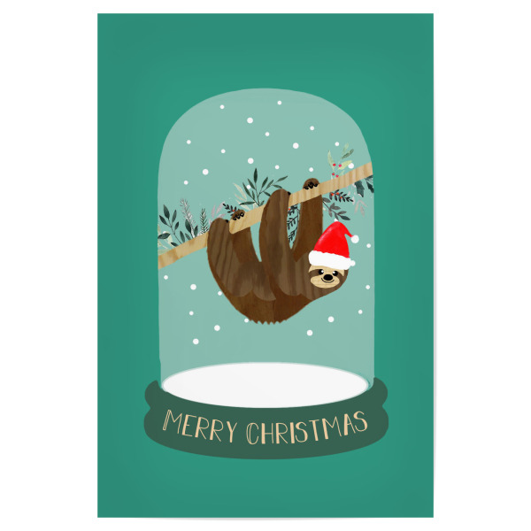 Poster 30x20 cm "Faultier Schneekugel" artboxONE - Typografie,Tiere,Weihnachten