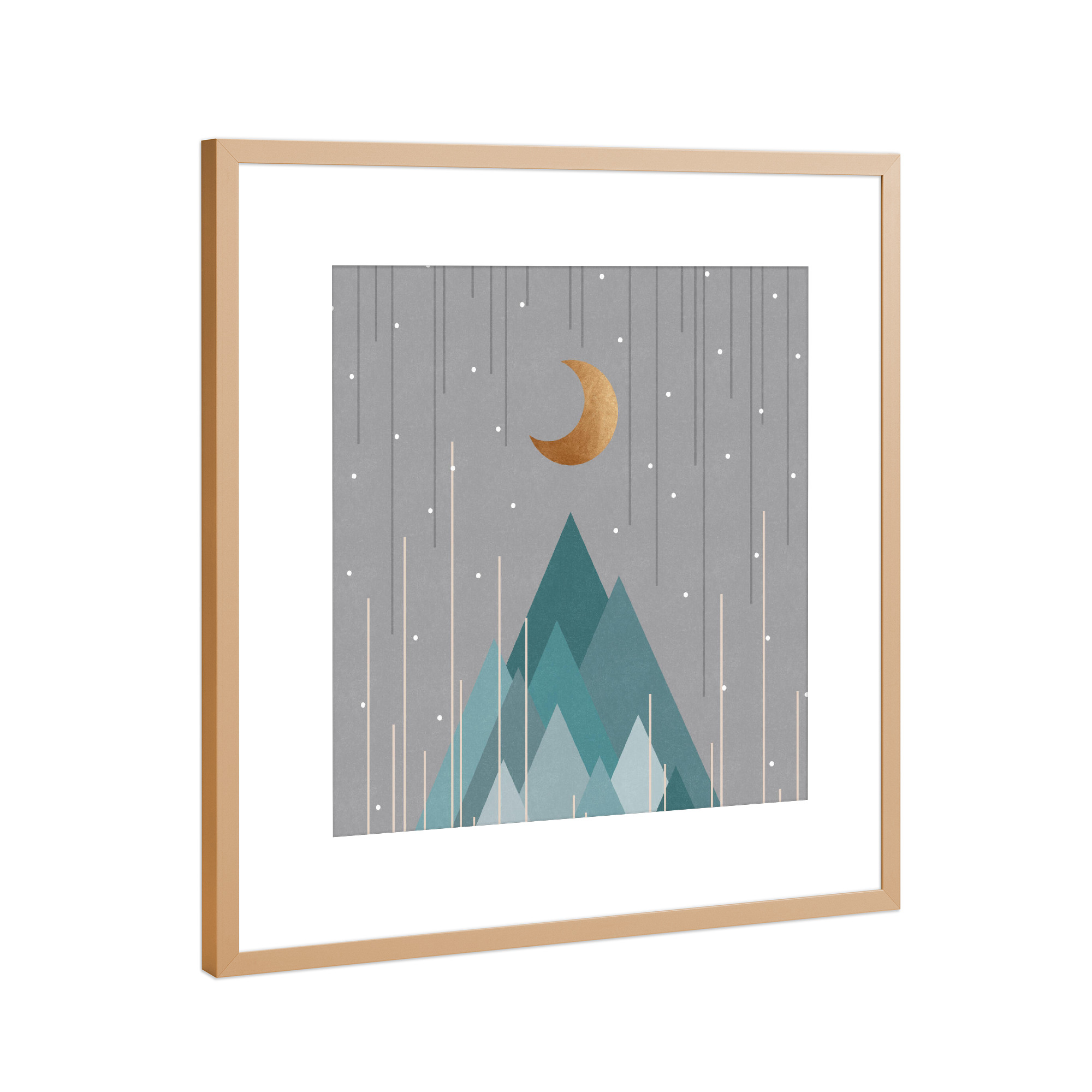 Poster mit Rahmen Kupfer "Moon & Mountains Mint Green" artboxONE - Natur,Für Kinder,Abstrakt,Geometrie,Galaxy