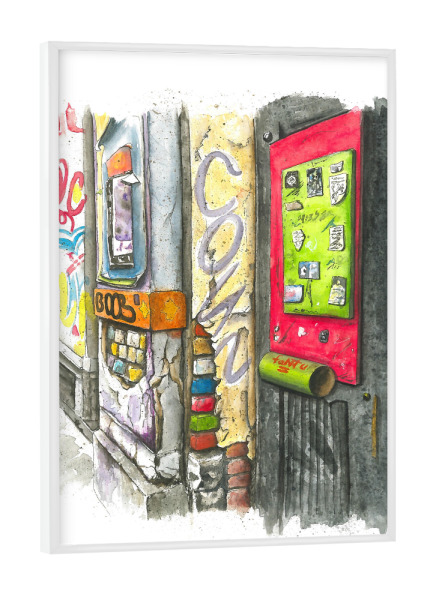 Poster mit weißem Rahmen "Graffiti Town" artboxONE - Städte,Architektur,Streetart